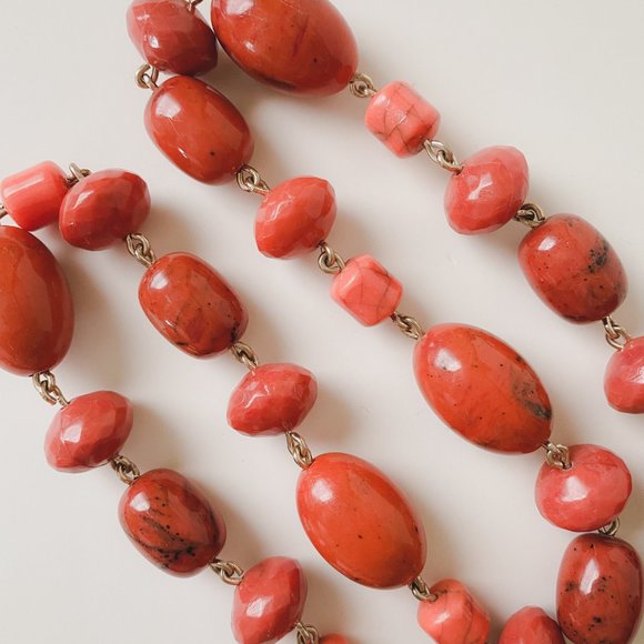 Avon Chunky Faux Stone Orange Beaded Chain Funky Bright Geometric Necklace - Picture 5 of 12